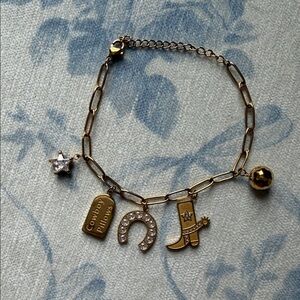 Gold Charm Bracelet with Cowboy Motifs